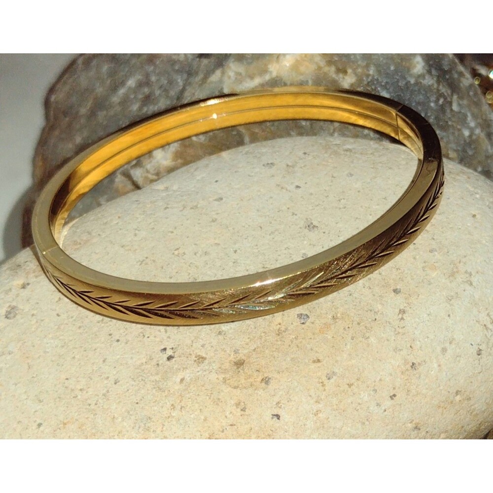 Antique 14K GF Gold Filled Etched Bangle Bracelet